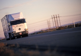 image of long haul truck driving