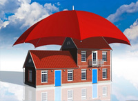 house covered with umbrella