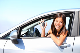 girl in new car